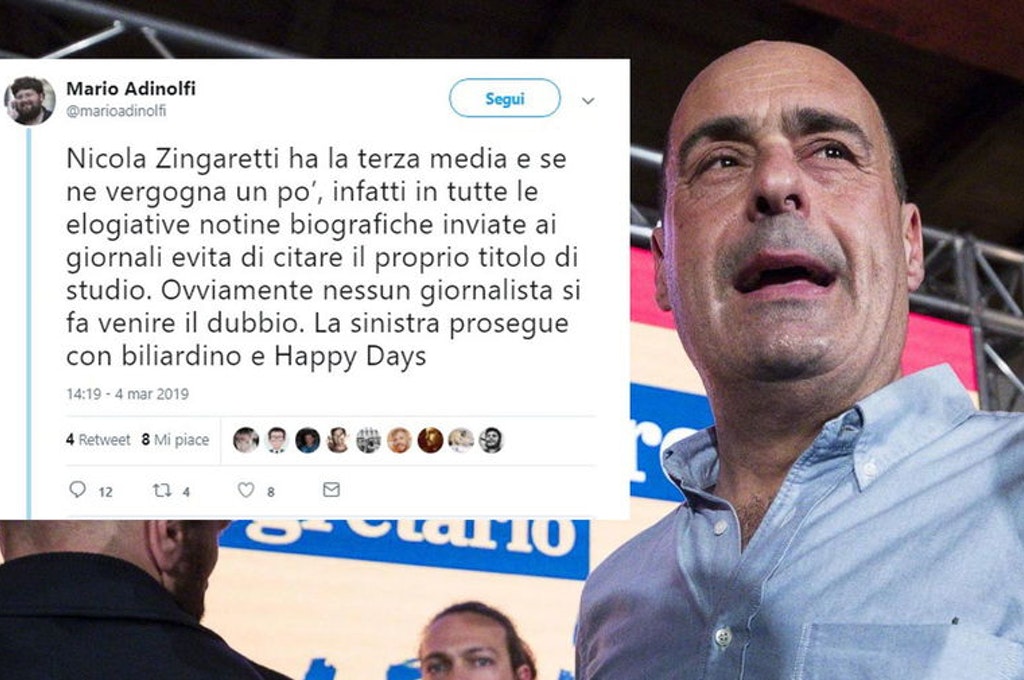 adinolfi nicola zingaretti ha la terza media e se ne vergogna un po ma il titolo e un altro